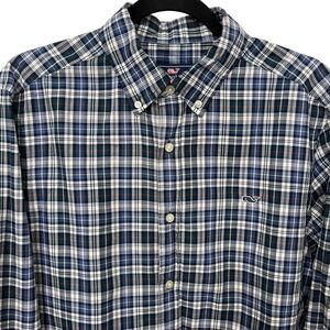 Vineyard‎ Vines Men's Classic Whale Shirt Medium Blue Check Plaid Button Down